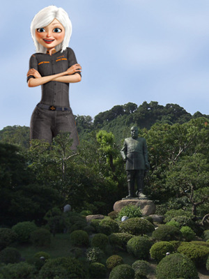 西郷さんとツーショット　写真提供：鹿児島テレビ放送