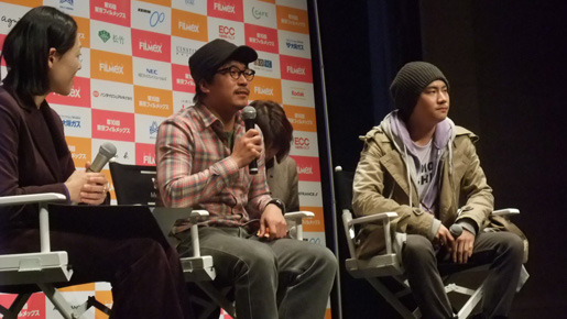 11月23日、上映後のティーチインにて　ヤン・イクチュン（中央）＆イ・ファン（右）