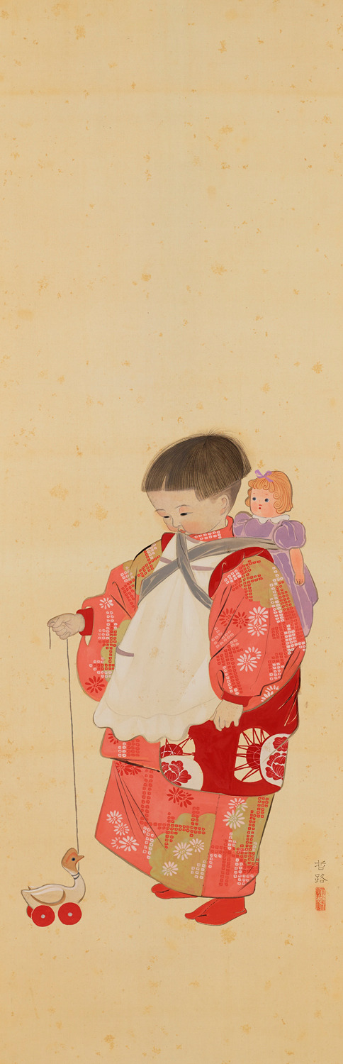 大石哲路　少女像　1930年頃（昭和前期）絹本着色個人蔵