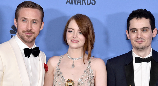 エマ・ストーン＆ライアン・ゴズリング＆デミアン・チャゼル監督-(C)Getty Images