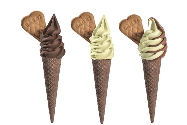 バビ〈ソフトジェラート〉１個　各486円　（チョコレート・ピスタチオ・ピスタチオ＆チョコレート）