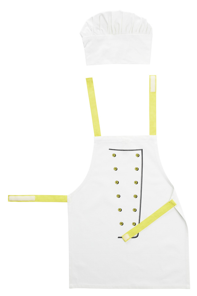 TOPPKLOCKA子供用エプロン コック帽付き, ホワイト/イエロー 799円