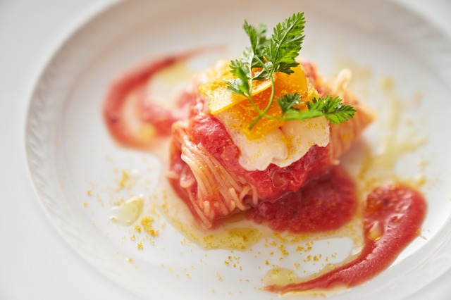 リストランテ「カノビアーノ」＿「北海道産縞海老とカラスミの冷製カッペリーニ」