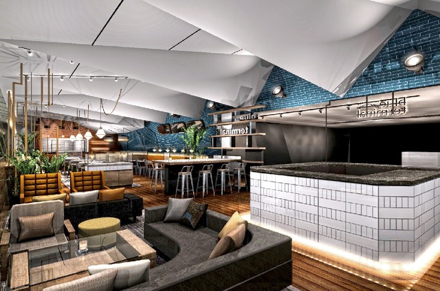 横浜 大さん橋 グルメバーガーカフェ「cafe & dining blue terminal（カフェ アンド ダイニング ブルー ターミナル」内観イメージ