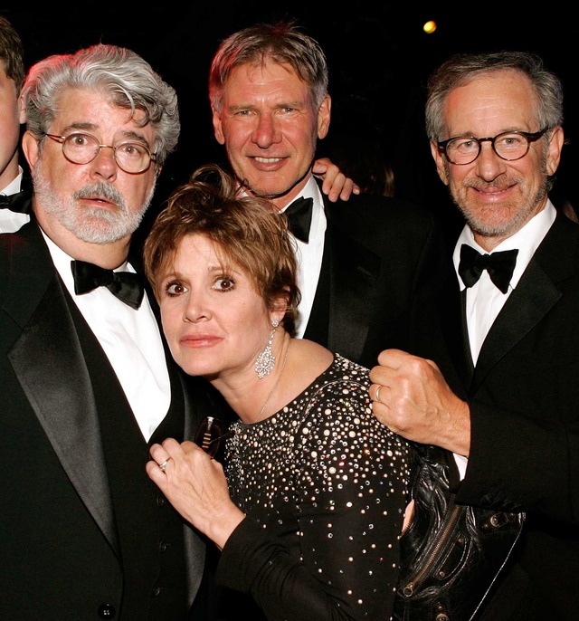 ジョージ・ルーカス＆ハリソン・フォード＆キャリー・フィッシャー＆スティーヴン・スピルバーグ(C)Getty Images