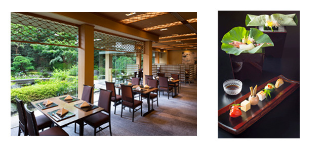 左：日本料理「雲海」店内 右：同店の料理イメージ