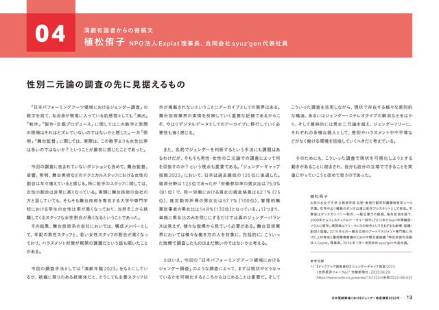 「実写映画・アニメ映画・演劇の制作現場における ジェンダー調査2023」（演劇編）