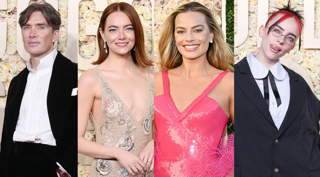 キリアン・マーフィー Photo by John Salangsang/Golden Globes 2024/Golden Globes 2024 via Getty Images／エマ・ストーン Photo by Monica Schipper/GA/The Hollywood Reporter via Getty Images／マーゴット・ロビー Photo by Michael Buckner/Golden Globes 2024/Golden Globes 2024 via Getty Images／ビリー・アイリッシュ Photo by John Salangsang/Golden Globes 2024/Golden Globes 2024 via Getty Images