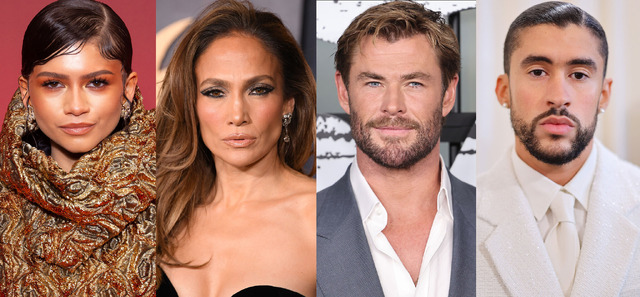 ゼンデイヤ Photo by Marc Piasecki/WireImage／ジェニファー・ロペス Photo by Steve Granitz/FilmMagic／クリス・ヘムズワース Photo by Jamie McCarthy/Getty Images／バッド・バニー Photo by Matt Winkelmeyer/MG23/Getty Images for The Met Museum/Vogue