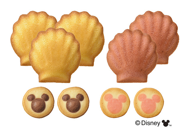 内容：バターマドレーヌ 3個、いちごマドレーヌ 2個、クッキー（ミッキー／黒）2個、クッキー（ミッキー／ピンク）2個