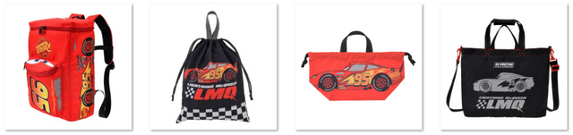 バックパック 4,400円／巾着(L) 1,500円／巾着 1,200円／レッスンバッグ 3,400円 © Disney/Pixar