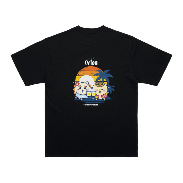 ちいかわ×オリオンビール シーサーのおみやげやさん Tシャツ ブラック_カンパ～イ／©nagano©Uema©Orion