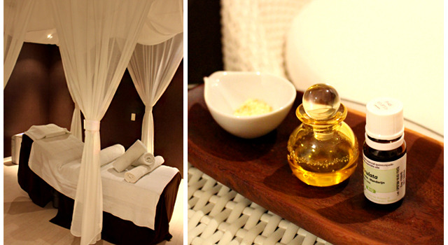 マタニティ専用スパトリートメントでは、腰に負担のかからないリクライニングベッドで休みながらの施術が受けられる。赤ちゃんやママに安心・安全な香りが付いていないタイプのオイルを用意。