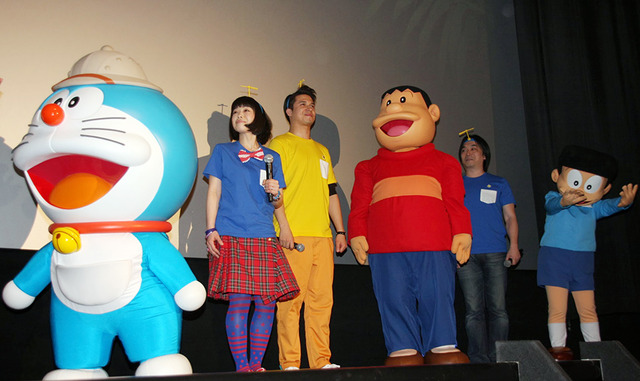 水田わさび（ドラえもん）＆木村昴（ジャイアン）＆関智一（スネ夫）／『映画ドラえもん　新・のび太の大魔境　～ペコと5人の探検隊～』初日舞台挨拶