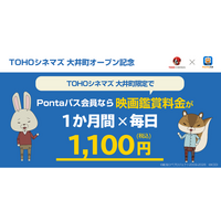 【Pontaパス会員限定】毎日映画が1,100円！！「Pontaパス×TOHOシネマズ 大井町オープン記念キャンペーン」実施決定！！